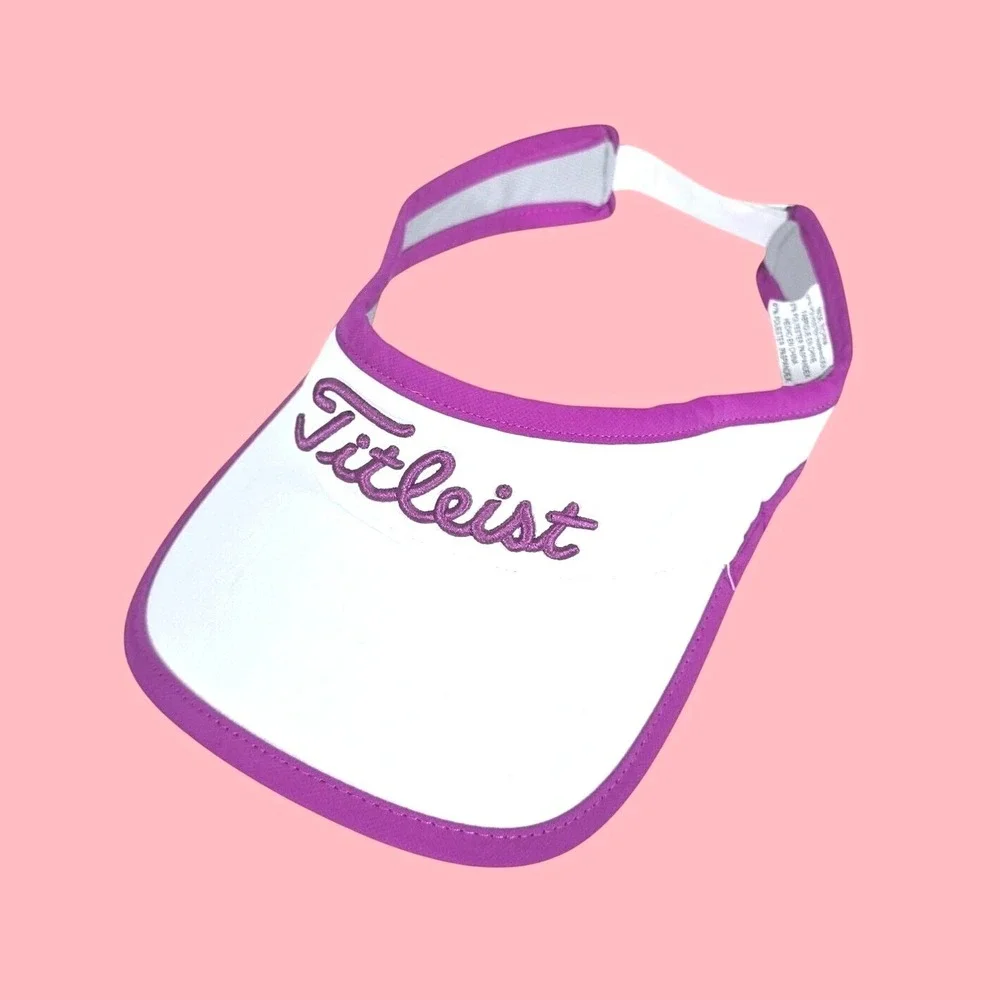 Titleist Golf Visor Women One Size White Pink Embroidered Logo Adjustable Strap
